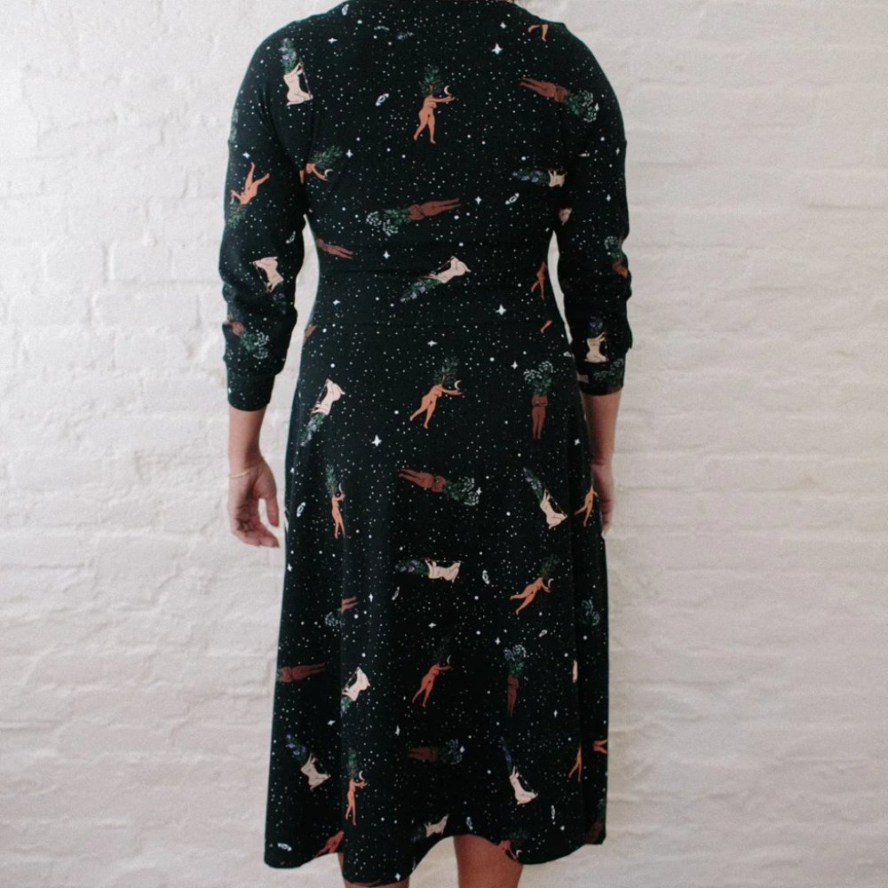 Witchy dress herbal femme custom art print @merakilabbe NWOT 3/4 sleeve - Picture 4 of 6